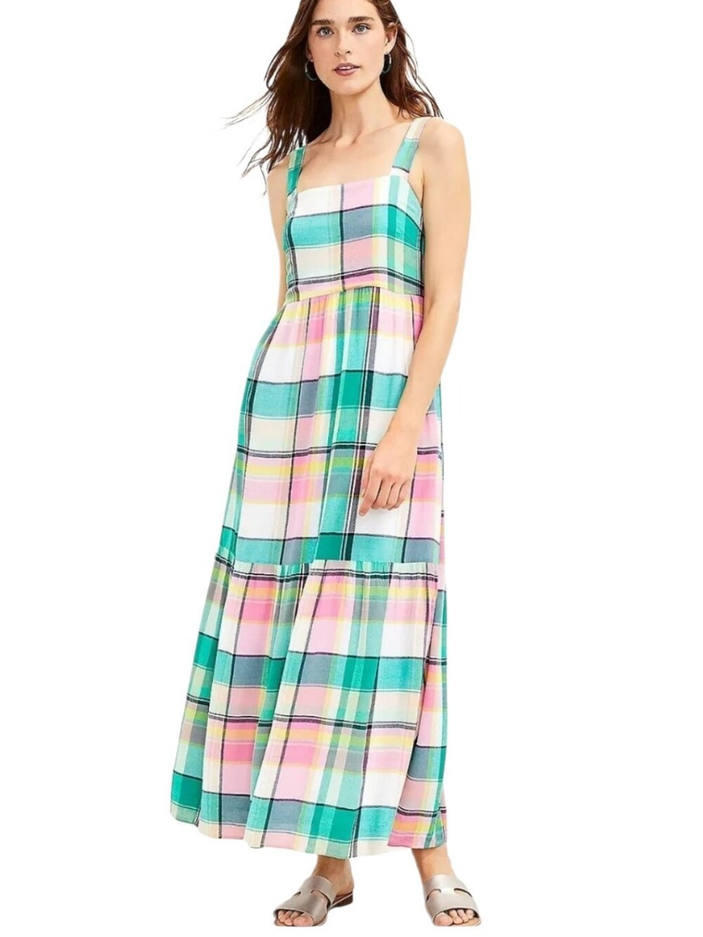 Women's Loft Mulitcolor Plaid Maxi Dress Sz XXSP
